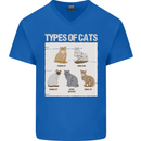 Types of Cat Persian Siamese British Bengal Mens V-Neck Cotton T-Shirt Royal Blue
