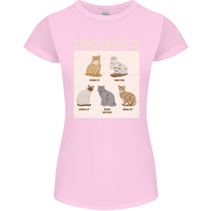 Types of Cat Persian Siamese British Bengal Womens Petite Cut T-Shirt Light Pink
