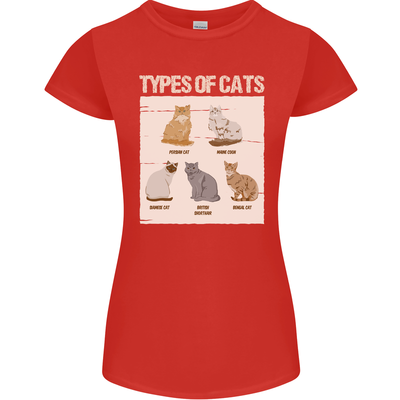 Types of Cat Persian Siamese British Bengal Womens Petite Cut T-Shirt Red