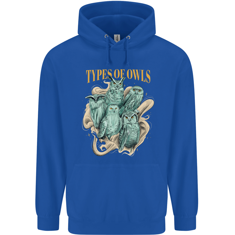 Types of Owls Species Childrens Kids Hoodie Royal Blue