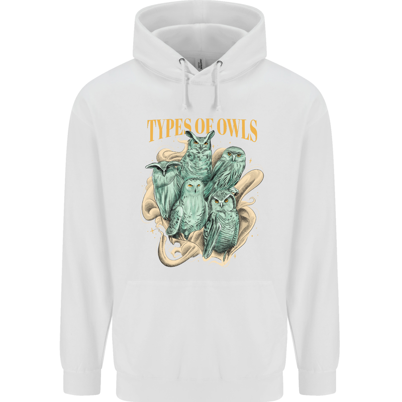 Types of Owls Species Childrens Kids Hoodie White