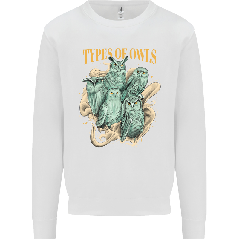 Types of Owls Species Kids Sweatshirt Jumper White