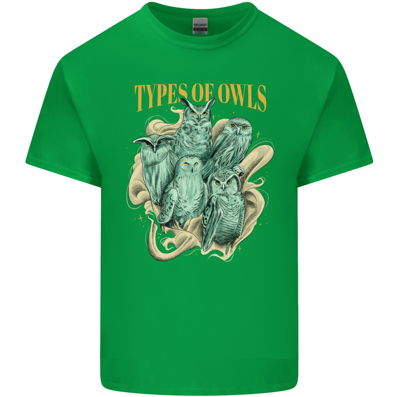 Types of Owls Species Kids T-Shirt Childrens Irish Green