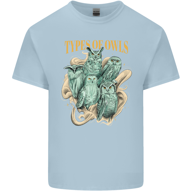 Types of Owls Species Kids T-Shirt Childrens Light Blue