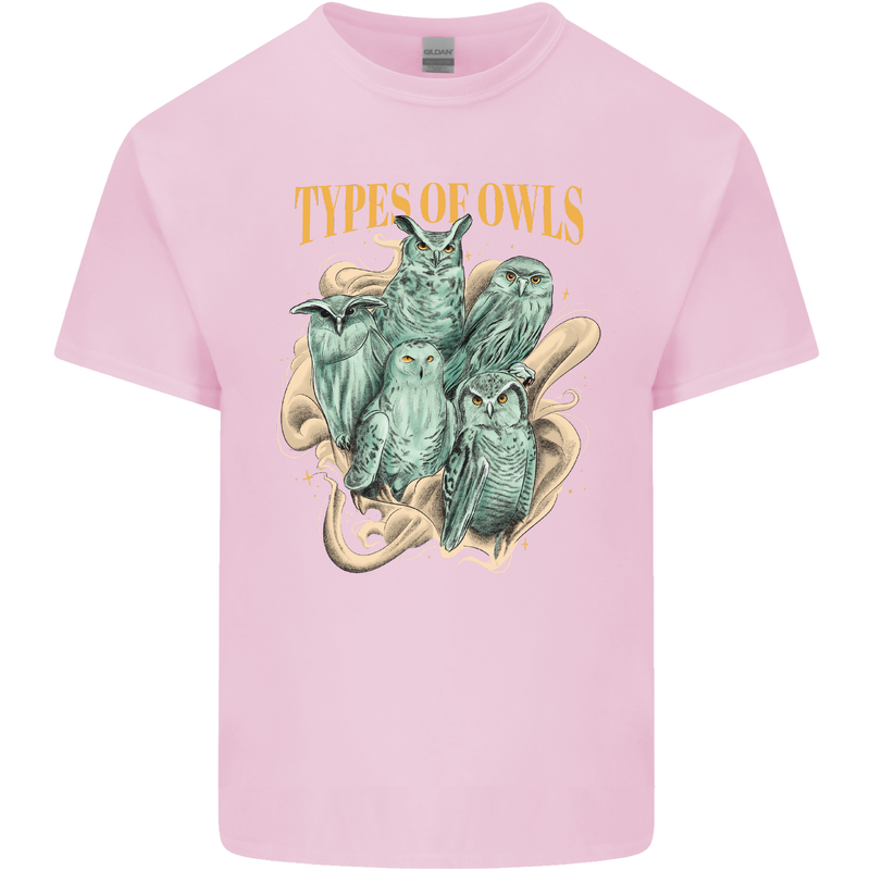 Types of Owls Species Kids T-Shirt Childrens Light Pink