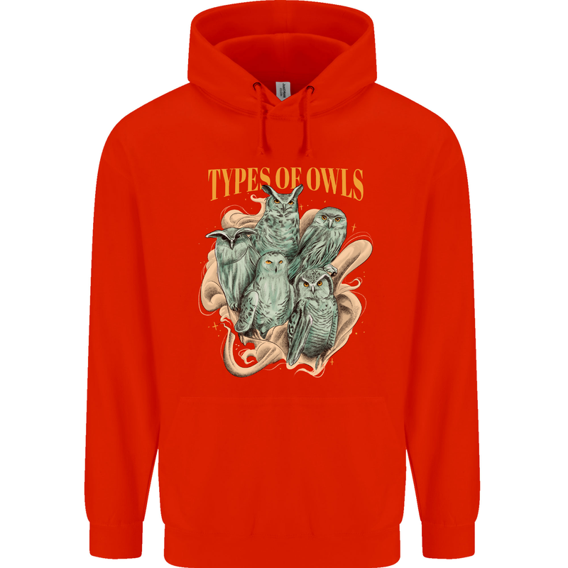 Types of Owls Species Mens 80% Cotton Hoodie Bright Red