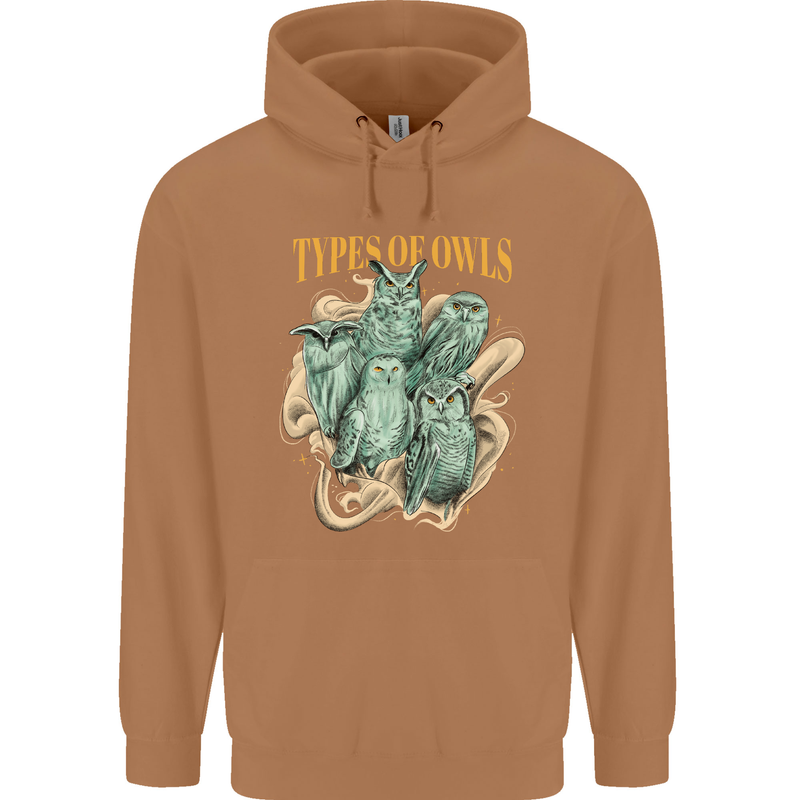 Types of Owls Species Mens 80% Cotton Hoodie Caramel Latte