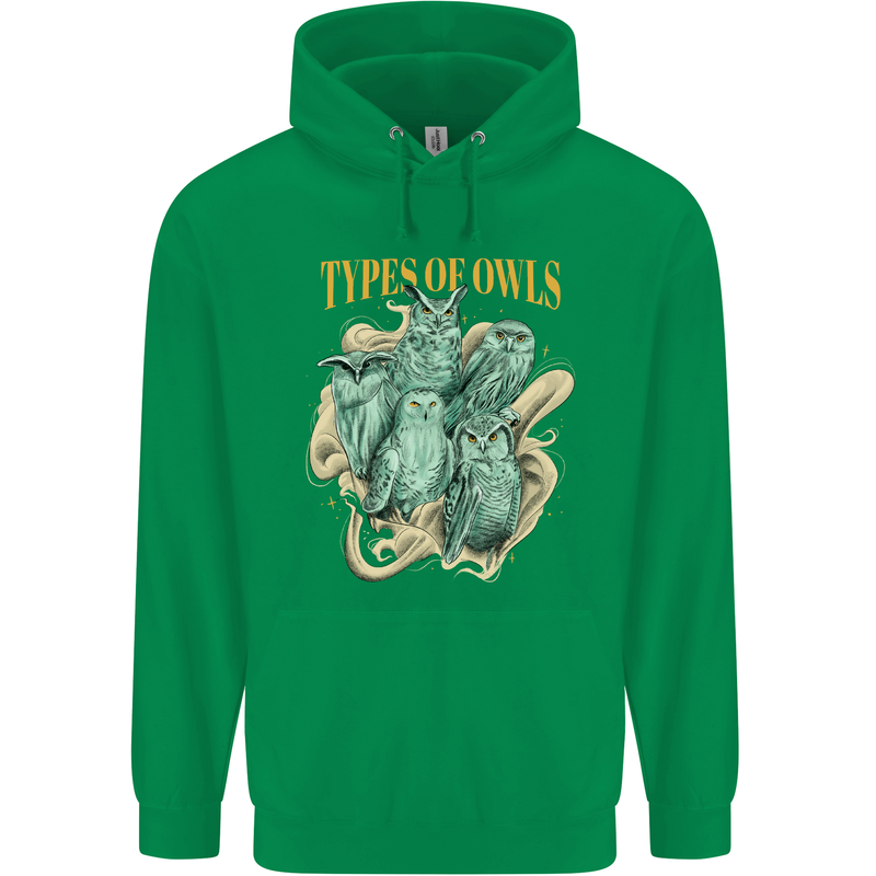 Types of Owls Species Mens 80% Cotton Hoodie Irish Green