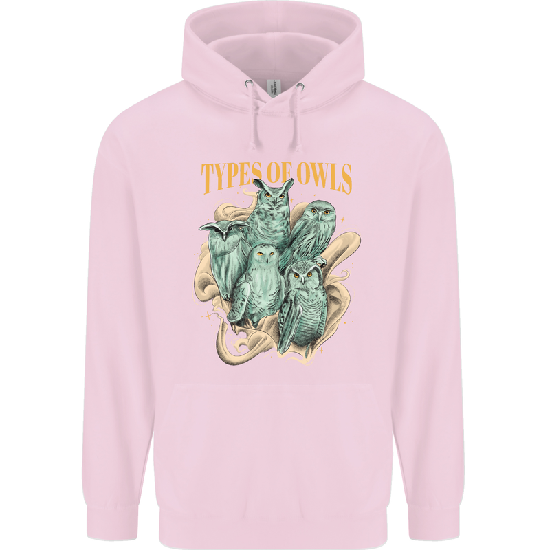 Types of Owls Species Mens 80% Cotton Hoodie Light Pink