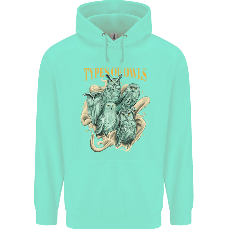 Types of Owls Species Mens 80% Cotton Hoodie Peppermint