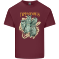 Types of Owls Species Mens Cotton T-Shirt Tee Top Maroon