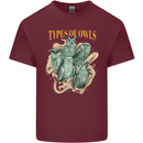 Types of Owls Species Mens Cotton T-Shirt Tee Top Maroon