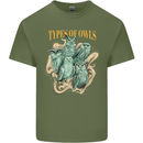 Types of Owls Species Mens Cotton T-Shirt Tee Top Military Green