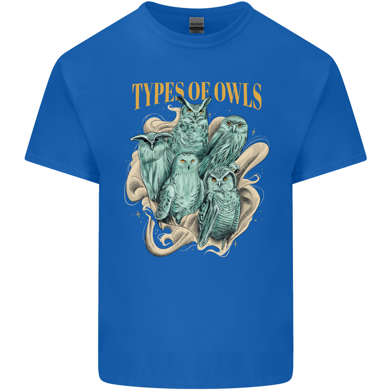 Types of Owls Species Mens Cotton T-Shirt Tee Top Royal Blue