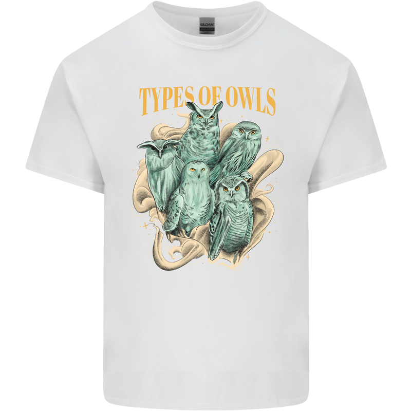 Types of Owls Species Mens Cotton T-Shirt Tee Top White