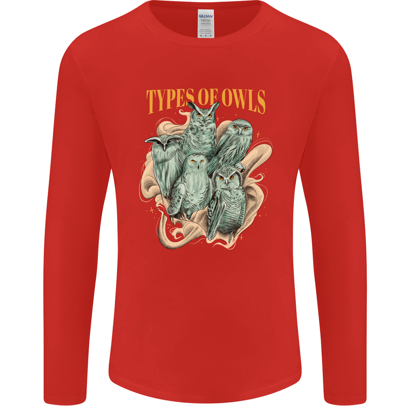 Types of Owls Species Mens Long Sleeve T-Shirt Red