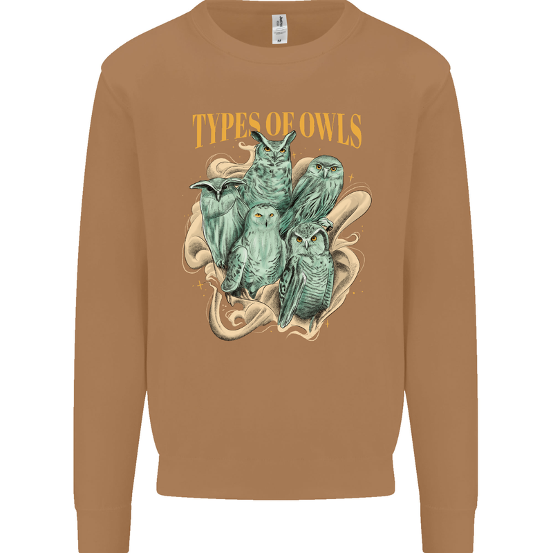 Types of Owls Species Mens Sweatshirt Jumper Caramel Latte