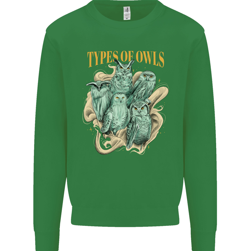 Types of Owls Species Mens Sweatshirt Jumper Irish Green