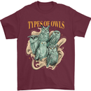Types of Owls Species Mens T-Shirt 100% Cotton Maroon