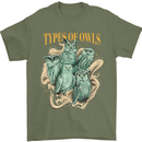 Types of Owls Species Mens T-Shirt 100% Cotton Military Green