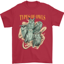 Types of Owls Species Mens T-Shirt 100% Cotton Red