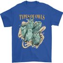 Types of Owls Species Mens T-Shirt 100% Cotton Royal Blue