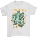 Types of Owls Species Mens T-Shirt 100% Cotton White