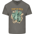 Types of Owls Species Mens V-Neck Cotton T-Shirt Charcoal