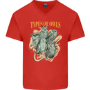 Types of Owls Species Mens V-Neck Cotton T-Shirt Red