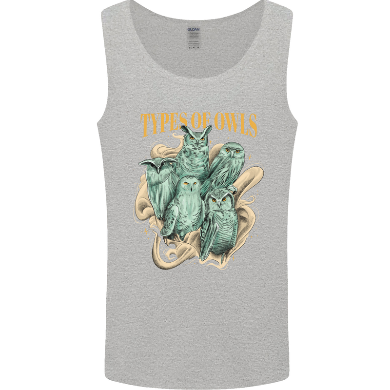 Types of Owls Species Mens Vest Tank Top Sports Grey