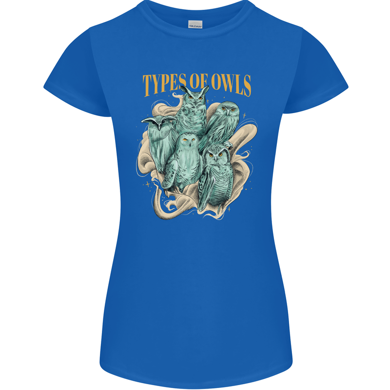 Types of Owls Species Womens Petite Cut T-Shirt Royal Blue