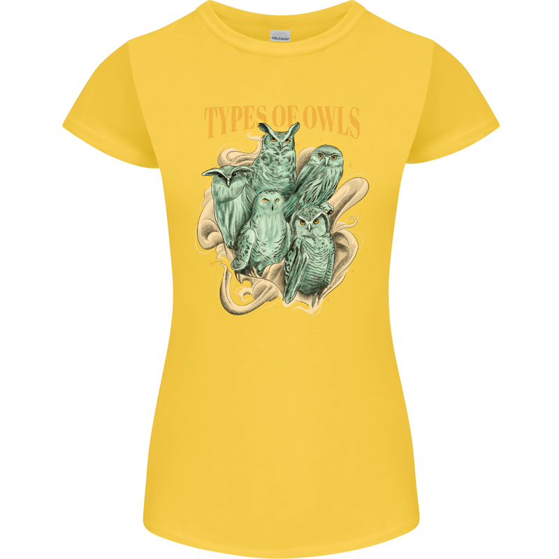 Types of Owls Species Womens Petite Cut T-Shirt Yellow