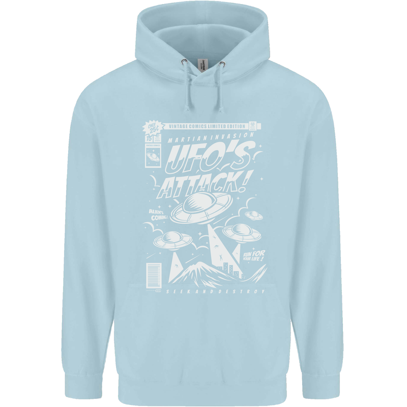 UFO's Attack! Aliens Out of Space Childrens Kids Hoodie Light Blue