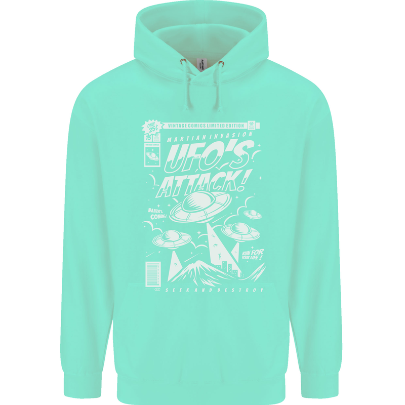 UFO's Attack! Aliens Out of Space Childrens Kids Hoodie Peppermint