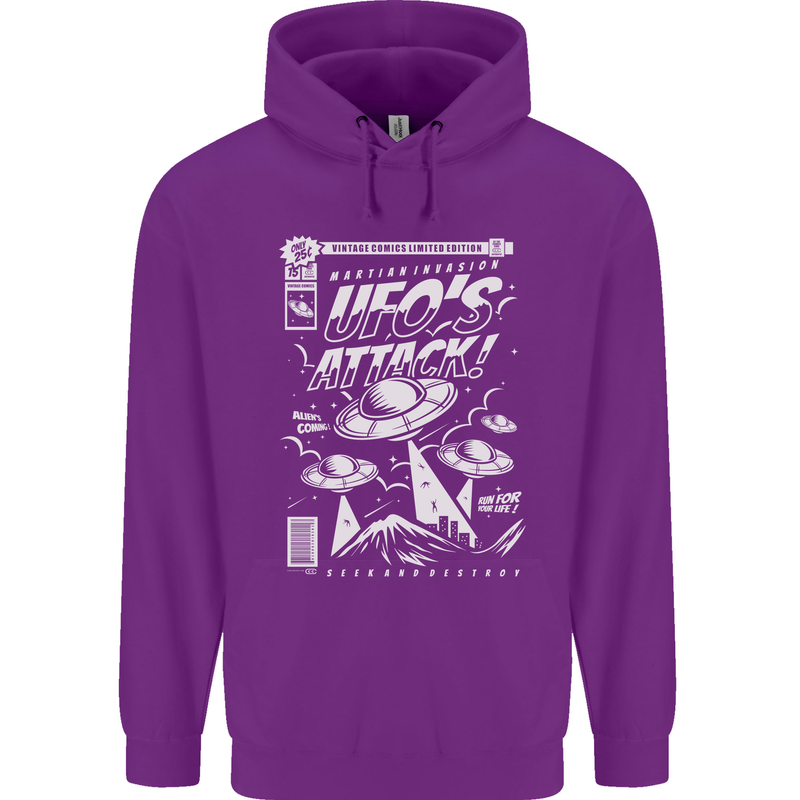 UFO's Attack! Aliens Out of Space Childrens Kids Hoodie Purple