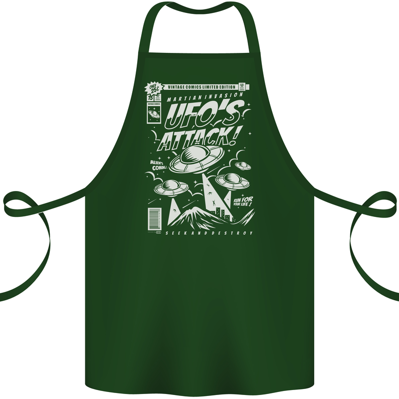 UFO's Attack! Aliens Out of Space Cotton Apron 100% Organic Forest Green