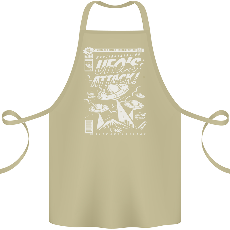 UFO's Attack! Aliens Out of Space Cotton Apron 100% Organic Khaki