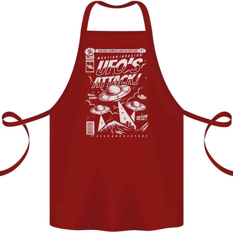 UFO's Attack! Aliens Out of Space Cotton Apron 100% Organic Maroon
