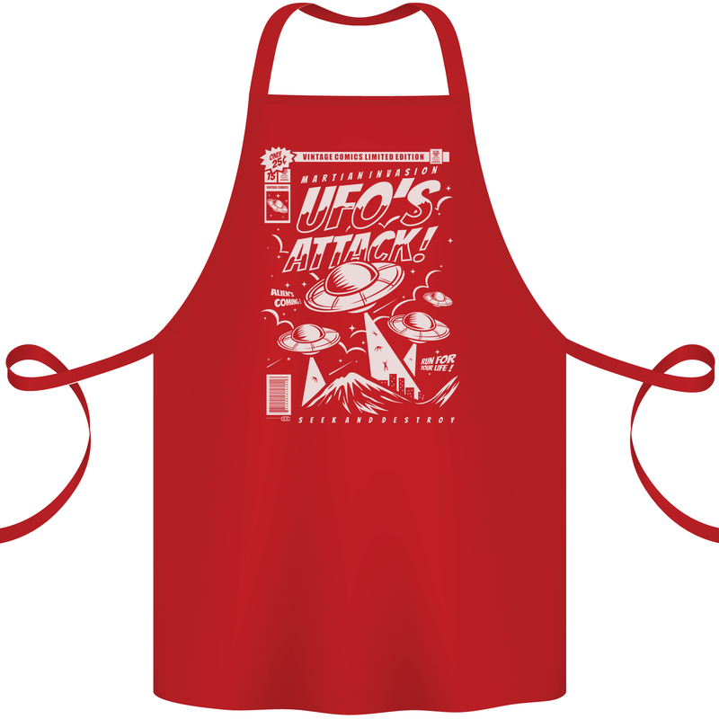 UFO's Attack! Aliens Out of Space Cotton Apron 100% Organic Red