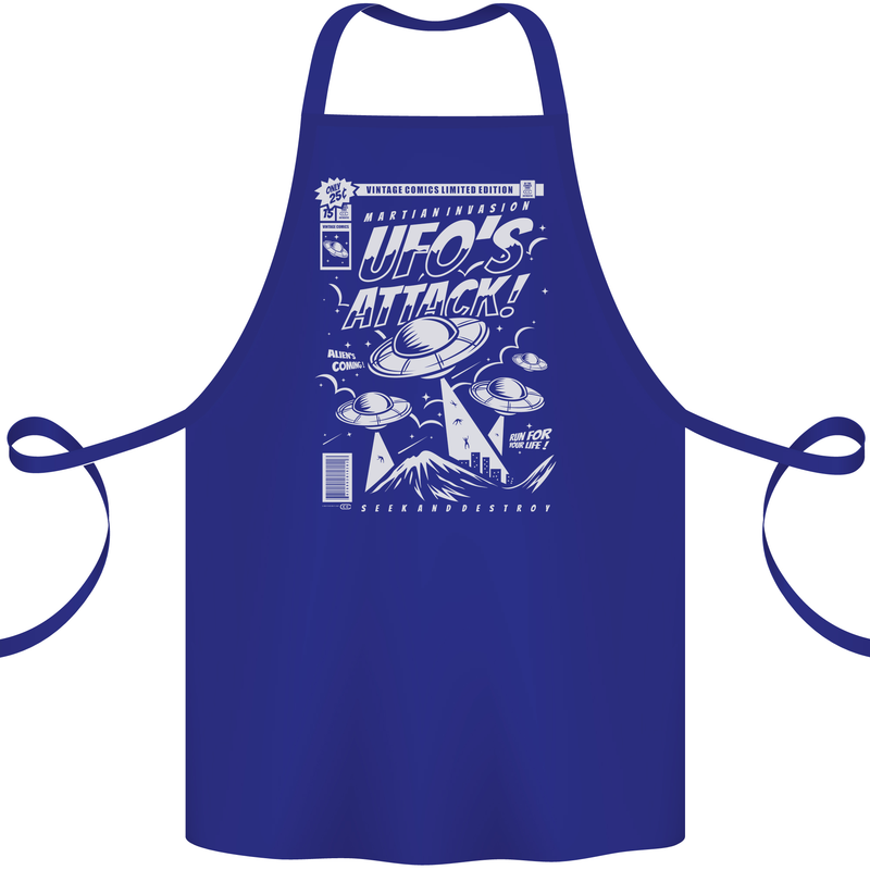 UFO's Attack! Aliens Out of Space Cotton Apron 100% Organic Royal Blue