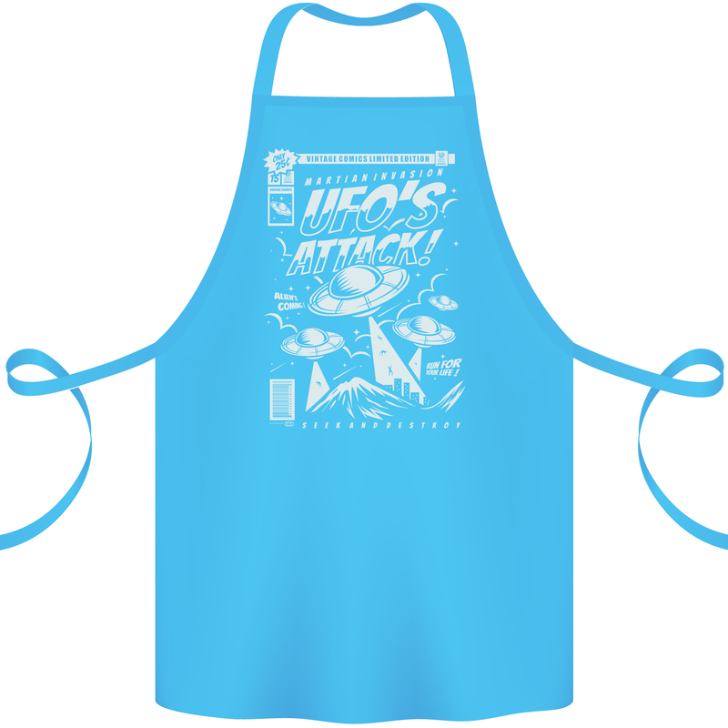 UFO's Attack! Aliens Out of Space Cotton Apron 100% Organic Turquoise