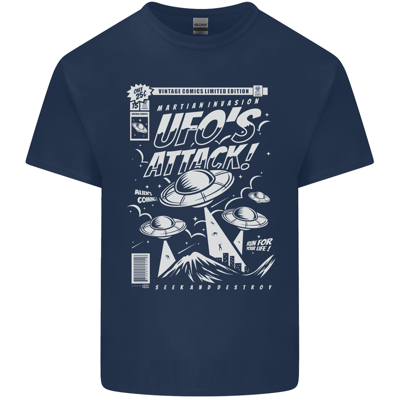 UFO's Attack! Aliens Out of Space Kids T-Shirt Childrens Navy Blue