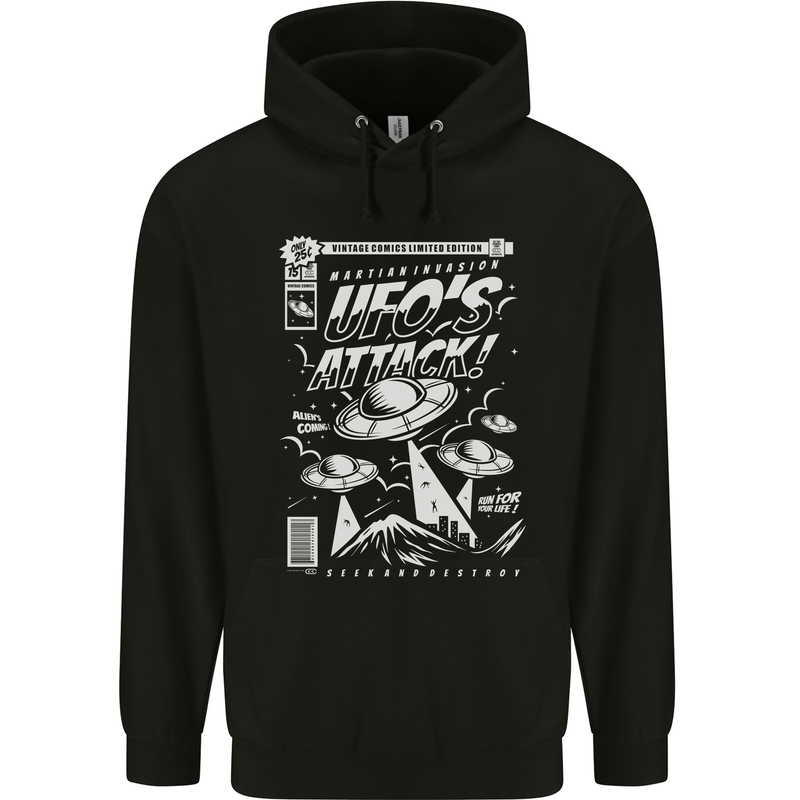 UFO's Attack! Aliens Out of Space Mens 80% Cotton Hoodie Black