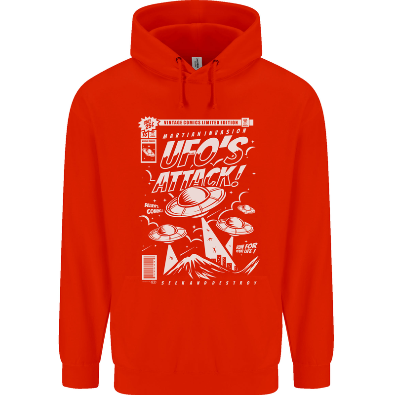 UFO's Attack! Aliens Out of Space Mens 80% Cotton Hoodie Bright Red