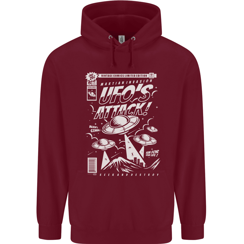 UFO's Attack! Aliens Out of Space Mens 80% Cotton Hoodie Maroon