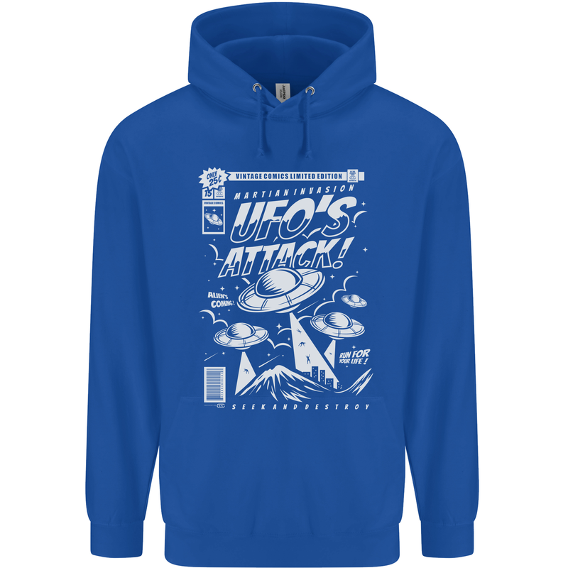 UFO's Attack! Aliens Out of Space Mens 80% Cotton Hoodie Royal Blue