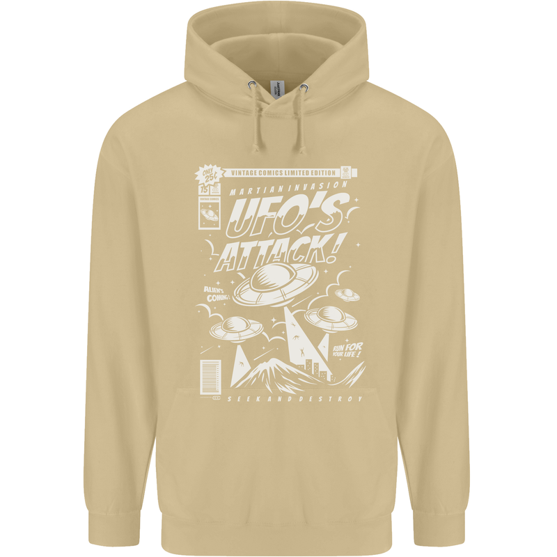 UFO's Attack! Aliens Out of Space Mens 80% Cotton Hoodie Sand