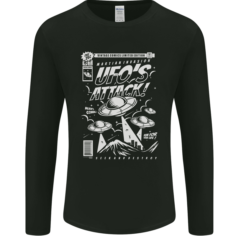 UFO's Attack! Aliens Out of Space Mens Long Sleeve T-Shirt Black