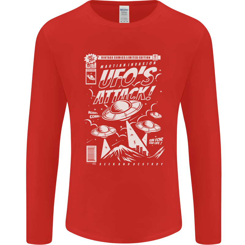 UFO's Attack! Aliens Out of Space Mens Long Sleeve T-Shirt Red