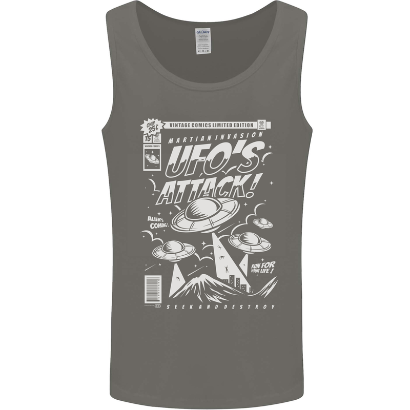 UFO's Attack! Aliens Out of Space Mens Vest Tank Top Charcoal